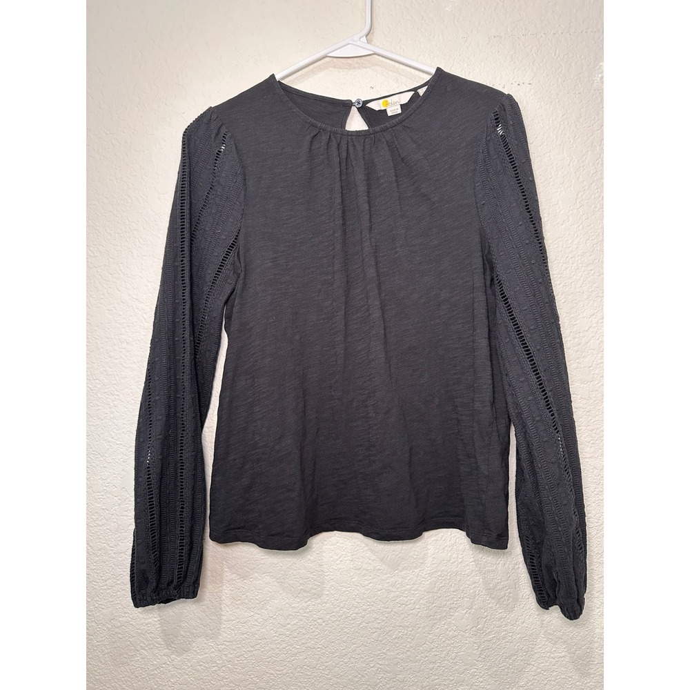Boden Women Charcoal Grey Cotton Crochet Lace Sleeve Top US 8 UK 12 Keyhole Back
